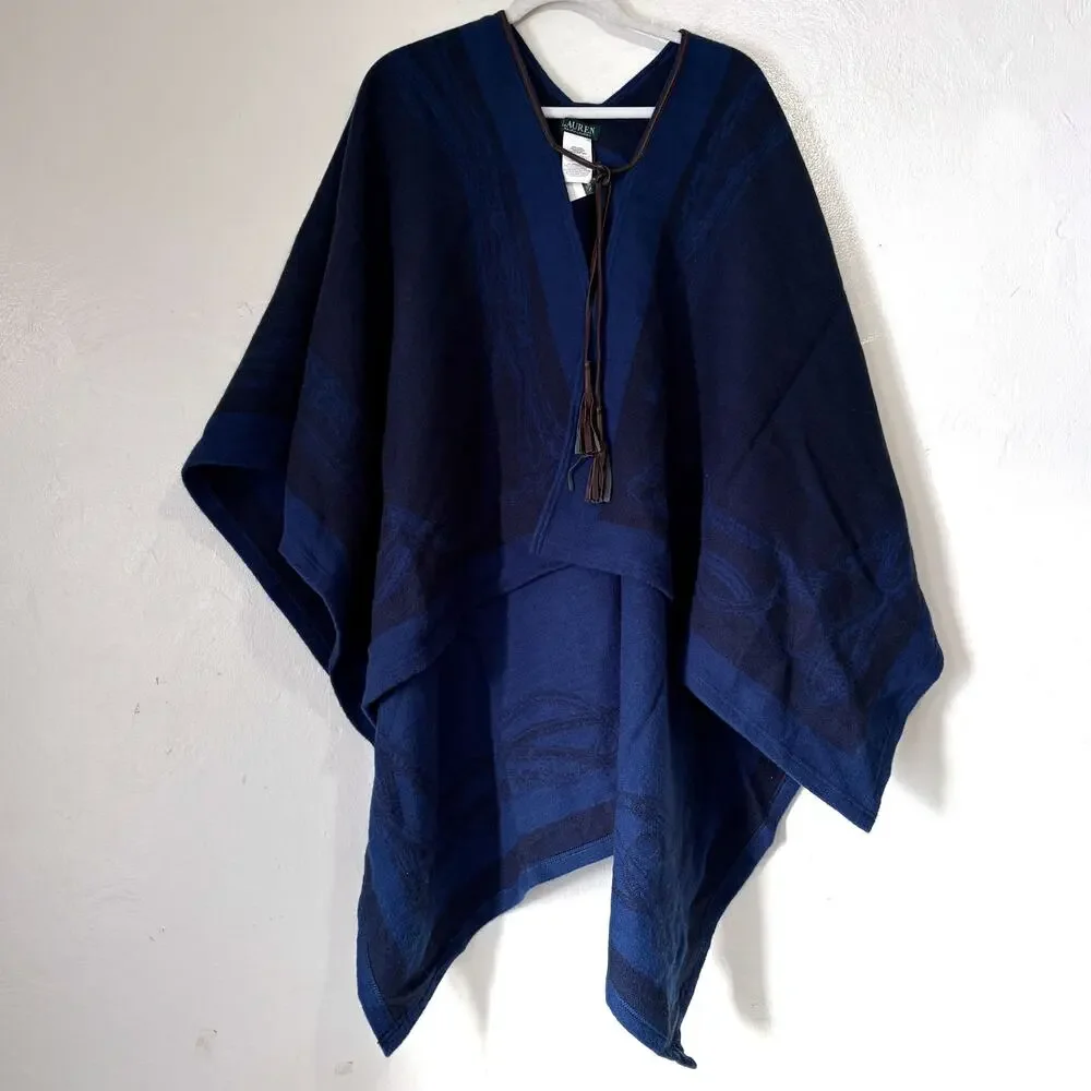 Ralph Lauren Navy Blue Cotton Blend Poncho Wrap - Picture 2 of 11